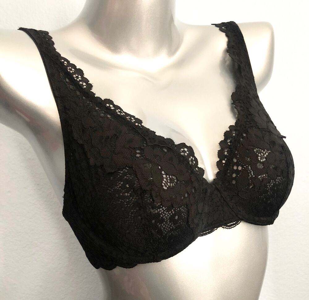 Victoria's Secret Body by Victoria Nwt Black Lace Unlined VS Demi Bra 34C
